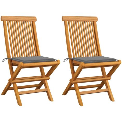 INLIFE Chaises de jardin avec coussins gris 2 pcs Bois de teck massif (1/5)