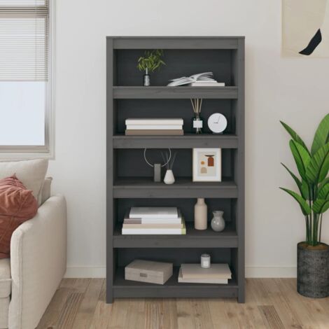 Bibliothèque Étagère de Rangement - pour Bureau Salon Chambre Cuisine Gris 80x35x154 cm Bois de pin massif BV912674 - BonneVie (1/5)