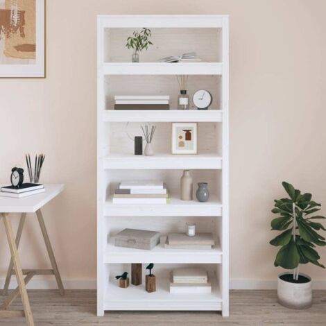 Bibliothèque Étagère de Rangement - pour Bureau Salon Chambre Cuisine Blanc 80x35x183 cm Bois de pin massif BV306827 - BonneVie (1/5)