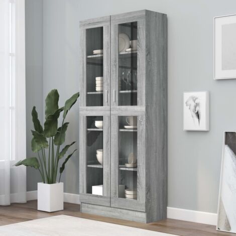 Bibliothèque Étagère de Rangement - Armoire à vitrine pour Bureau Salon Chambre Cuisine Sonoma gris 82,5x30,5x185,5cm Bois ingénierie BV761378 - BonneVie (1/5)