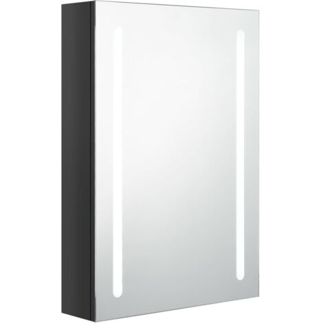Armoire murale de salle de bain à miroir à LED - Meuble de rangement Noir brillant 50x13x70 cm BV285705 - BonneVie (1/5)