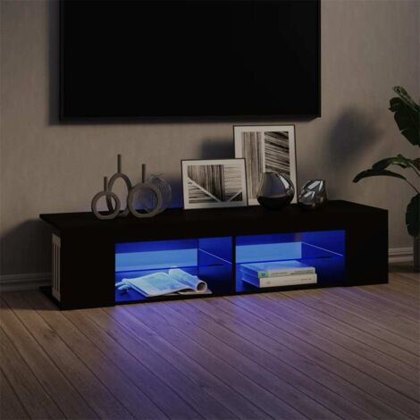 Meuble TV avec lumières LED pour Salon - Armoire TV Noir 135x39x30 cm BV131463 - BonneVie (1/5)