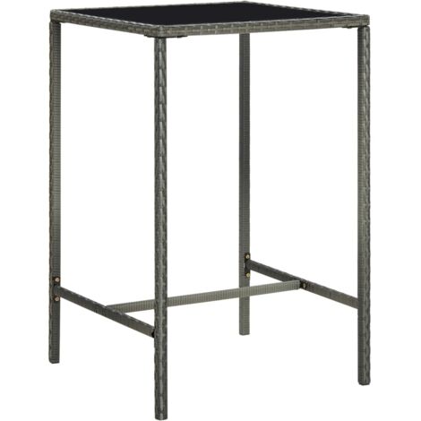 Table haute de jardin Table de bar - Mange-Debout Gris 70x70x110cm Résine tressée et verre BV248565 - BonneVie