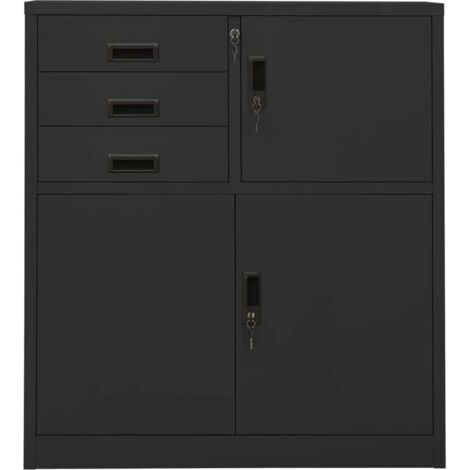 Armoire de bureau Meuble de Rangement - Style Contemporain Anthracite 90x40x102 cm Acier BV564403 - BonneVie (1/5)