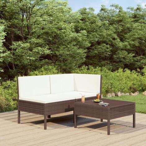 Salon de jardin 3 pcs Ensemble Table et Chaise de Jardin - avec coussins Résine tressée Marron BV649409 - BonneVie (1/5)