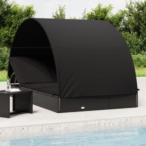 Bonnevie – Transat de jardin 2 places avec toit rond – Résine tressée noire – Dimensions 211x112x140 cm – Cadre acier enduit de poudre - BV504150