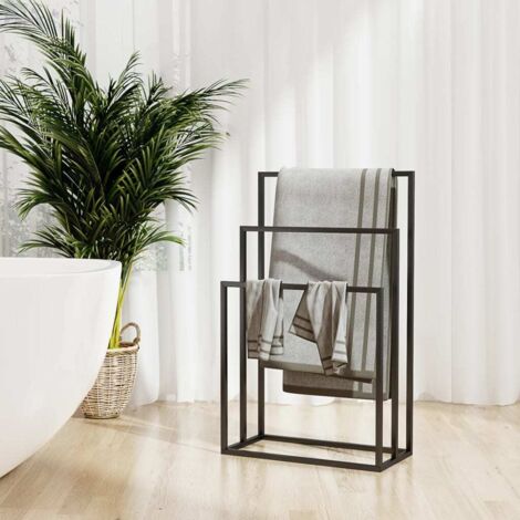 Bonnevie – Porte-serviette sur pied salle de bain – Fer noir – 3 niveaux – Dimensions 48x24x79 cm – Support multifonctionnel pour serviettes - BV889875 (1/5)