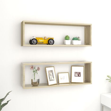 Lot de 2 Étagères cube murales Étagère de Rangement - Meuble de rangement Chêne sonoma 80x15x26,5cm Aggloméré BV302084 - BonneVie (1/5)