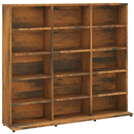 Bonnevie – Étagère de rangement pour CD/DVD – Bibliothèque en bois d'ingénierie – Chêne fumé 102x23x89,5 cm – Compartiments ouverts pour accessoires - BV957535