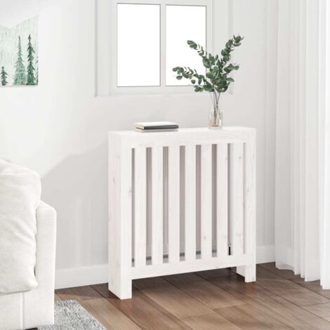 Bonnevie – Cache-radiateur moderne en bois de pin massif – Dimensions 79,5x19x84 cm – Couleur blanche – Design à lattes verticales - BV846218 (1/5)
