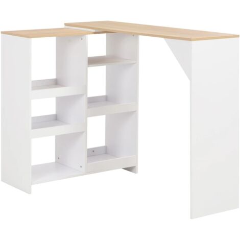 Table haute Table de bar - Mange-Debout avec tablette amovible Blanc 138x39x110 cm BV995950 - BonneVie