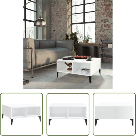 INLIFE Table basse Blanc brillant 60x60x30 cm Aggloméré (1/5)