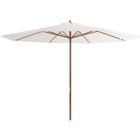 Parasol avec mât - Parasol de Jardin Parasol droit en bois 350 cm Blanc sable BV625592 (1/4)