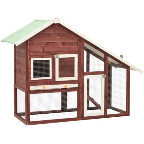 Clapier à lapin - Enclos Poulailler pour animaux Moka et blanc 140x63x120 cm Bois de sapin massif BV960985 - BonneVie (1/5)