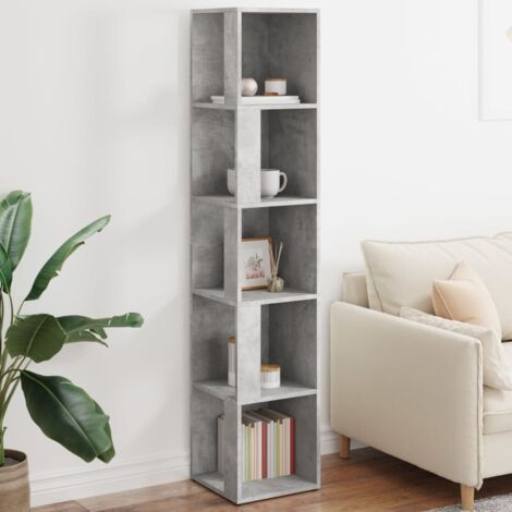 Bibliothèque Armoire d'angle - Étagère de Rangement Style Contemporain Gris béton 33x33x164,5 cm Aggloméré BV643951