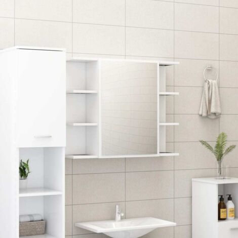 Armoire à miroir Armoire murale de salle de bain - Style Contemporain Blanc 80x20,5x64 cm Aggloméré BV256781 - BonneVie (1/5)