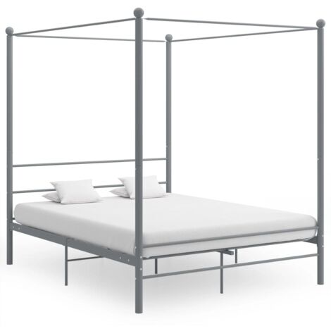 Lit double pour adulte à baldaquin Moderne - Cadre de lit Gris Métal 160x200 cm BV174546 - BonneVie (1/5)