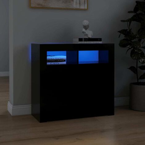 Buffet avec lumières LED - Armoire de rangement Enfilade Noir 80x35x75 cm BV204363 - BonneVie (1/5)