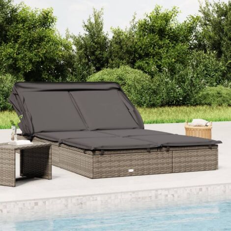 Bonnevie – Transat de jardin 2 places pliable avec toit – Résine tressée gris – Cadre acier enduit de poudre – Dimensions 213x118x97 cm - BV187727