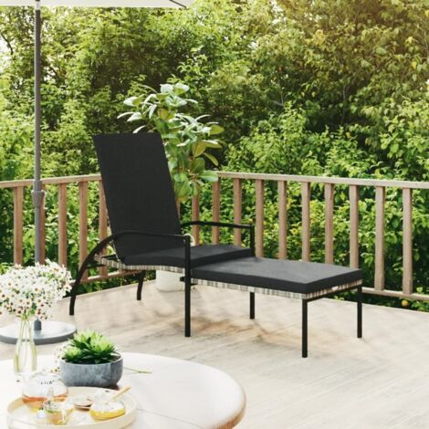 Chaise longue avec repose-pied Résine tressée Gris (1/5)