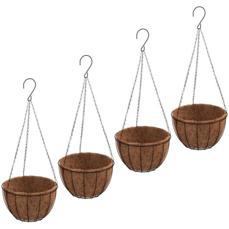 Jardinières suspendues 4 pcs, Pots de Fleurs d'extérieur, avec doublure coco Noir Ø 40x63 cm OIB5311E (1/5)