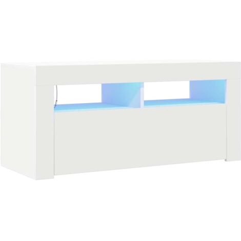 INLIFE Meuble TV avec lumières LED Blanc 90x35x40 cm (1/5)