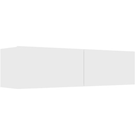 Bonnevie – Meuble TV blanc 120x30x30 cm en aggloméré – 2 portes abattantes – Rangement pour appareils multimédias – Montage facile - OIB8665E
