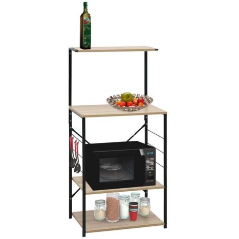 Armoire de cuisine à micro-ondes - Meuble de rangement Style Contemporain Noir et chêne 60x39,6x123 cm Aggloméré BV503379 - BonneVie (1/5)