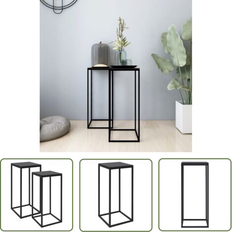 The Living Store Tables d'appoint 2 pcs Noir Acier - Table Basse - Meuble Salon - Table D'appoint - Table Noire - Table Acier (1/5)