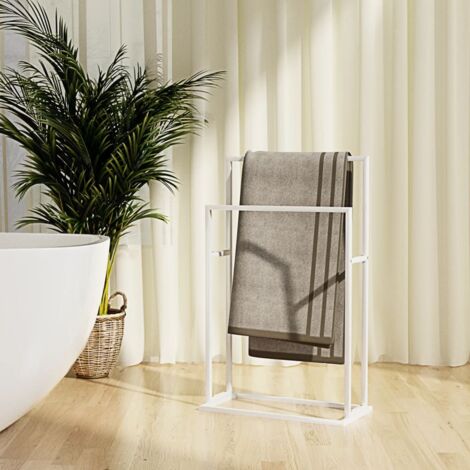 Porte-serviette sur pied de salle de bain Style Contemporain - Blanc 48x24x78,5 cm Fer BV955000 - BonneVie