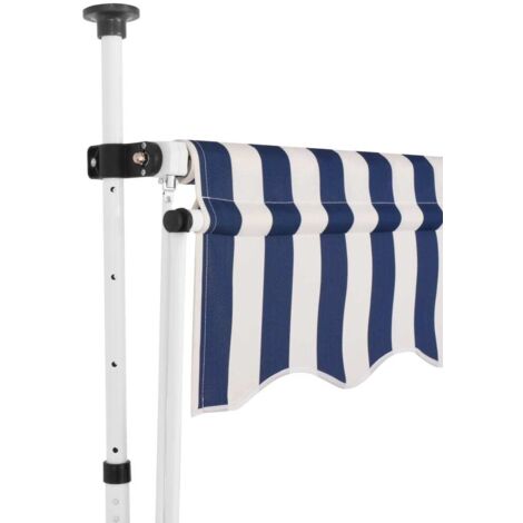 INLIFE Auvent rétractable manuel 150 cm Rayures bleues et blanches (1/5)