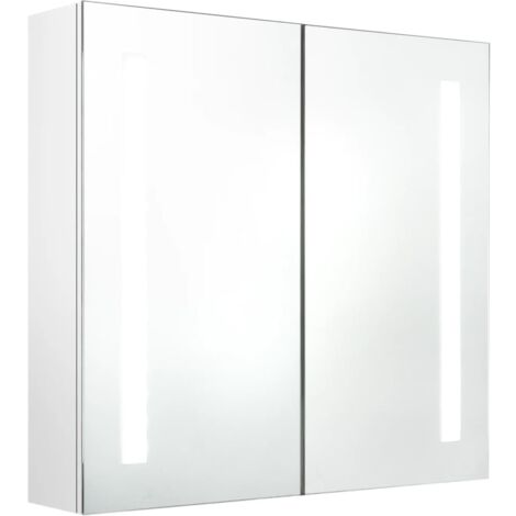 Armoire murale de salle de bain à miroir à LED - Meuble de rangement Blanc brillant 62x14x60cm BV174074 - BonneVie (1/5)