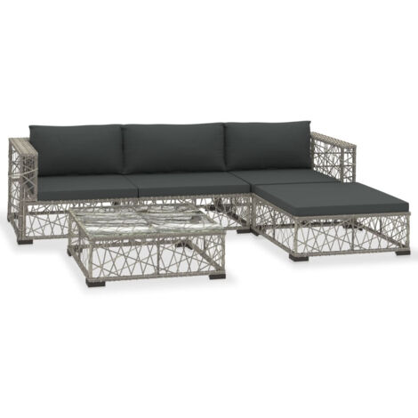 Salon de jardin 5 pcs avec coussins Résine tressée Gris 17 (1/5)