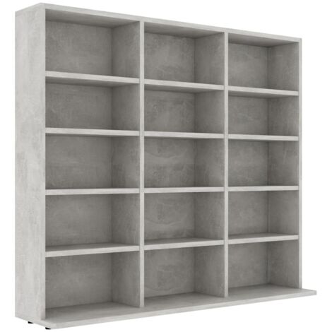 Bonnevie – Étagère de rangement pour CD/DVD – Bibliothèque 15 compartiments – Dimensions 102x23x89,5 cm – Aggloméré gris béton - BV508251