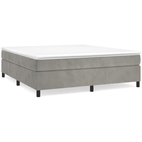 Bonnevie – Sommier à ressorts tapissier 180x200 cm – Velours gris clair – Lattes en contreplaqué pour soutien optimal – Dimensions totales 203x180x35 cm - OIB9085E