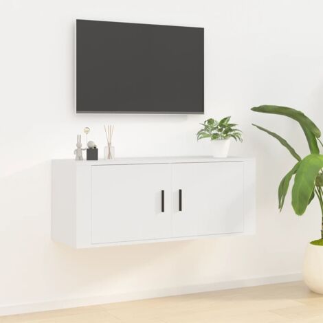 Meuble TV mural pour Salon - Armoire TV Moderne Blanc 100x34,5x40 cm BV653303 - BonneVie (1/5)