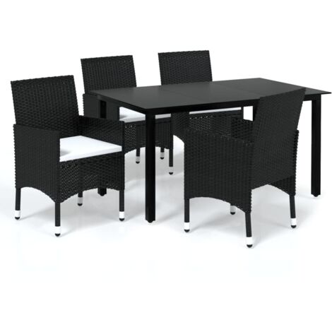 INLIFE Mobilier à dîner de jardin et coussins 5pcs Résine tressée Noir (1/5)
