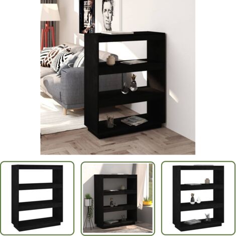 Bibliothèque-Séparateur de pièce Noir 80x35x103 Pin massif (1/5)