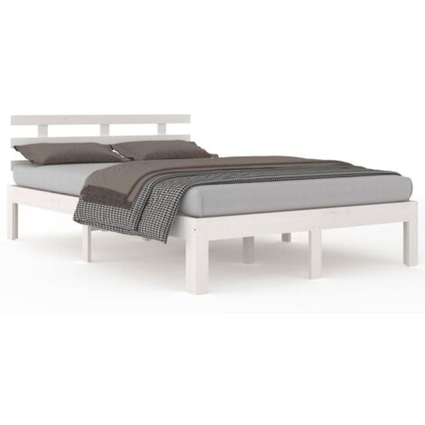 Lit double en bois massif blanc 200x200 Pako (1/5)