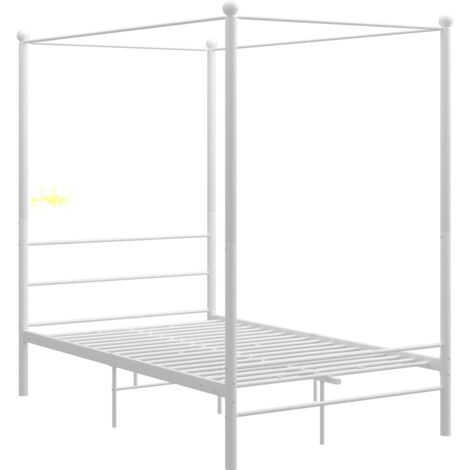 Lit adulte pour 2 personnes, Lit à baldaquin, Assemblage Facile, Blanc Métal 140x200 cm OIB6704E (1/5)