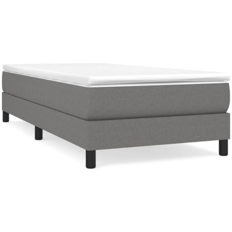 Bonnevie – Sommier tapissier 90x190 cm – Tissu polyester gris foncé – Lattes en contreplaqué pour soutien optimal – Dimensions totales 193x90x25 cm - OIB1617E (1/5)
