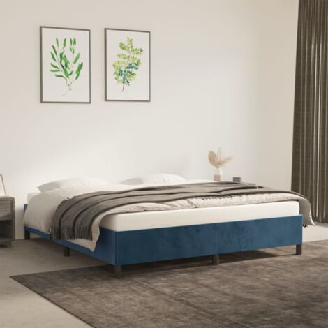Lit double pour adulte - Cadre de lit Bleu foncé 160x200 cm Velours BV134821 - BonneVie (1/5)