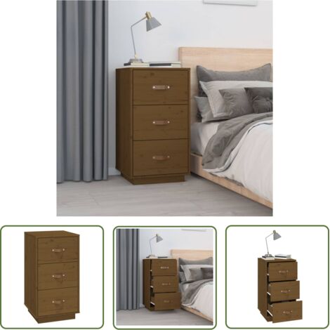 The Living Store Table de chevet Marron miel 40x40x75 cm Bois de pin solide - Tables De Chevet - Meuble De Chambre - Table Nuit - Commode - Bois Massif (1/5)