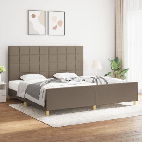 Lit double pour adulte avec tête de lit - Cadre de lit Taupe 200x200 cm Tissu BV643080 - BonneVie (1/5)