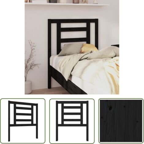 The Living Store Tête de lit Noir 81x4x100 cm Bois massif de pin - Tête De Lit - Tête De Lit En Bois - Tête De Lit Noire - Meuble De Chambre - Mobilier De Chambre (1/5)