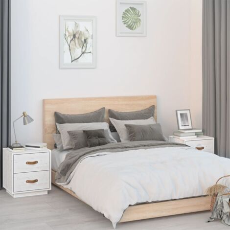 Lot de 2 Tables de chevet - Bout de Canapé Armoires De Rangement Blanc 40x34x45 cm Bois de pin massif BV601073 - BonneVie (1/5)