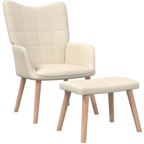 Chaise de relaxation avec tabouret Fauteuil relax - Crème Tissu BonneVie-96859 (1/5)