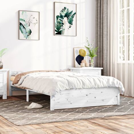 Lit double pour adulte Cadre de lit - Blanc Bois massif 135x190 cm Double BV405864 - BonneVie (1/5)