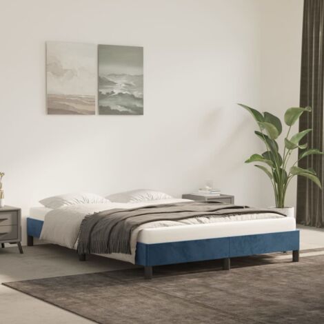Lit double pour adulte Cadre de lit - Bleu foncé 140x200 cm Velours BV222988 - BonneVie (1/5)