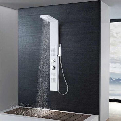 Système de panneau de douche Écran de douche - Aluminium Mat Blanc BV271332 - BonneVie (1/5)